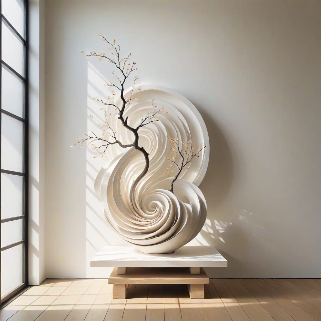 Ethereal Sculpture on Japanese Pedestal in Minimalist Settin...