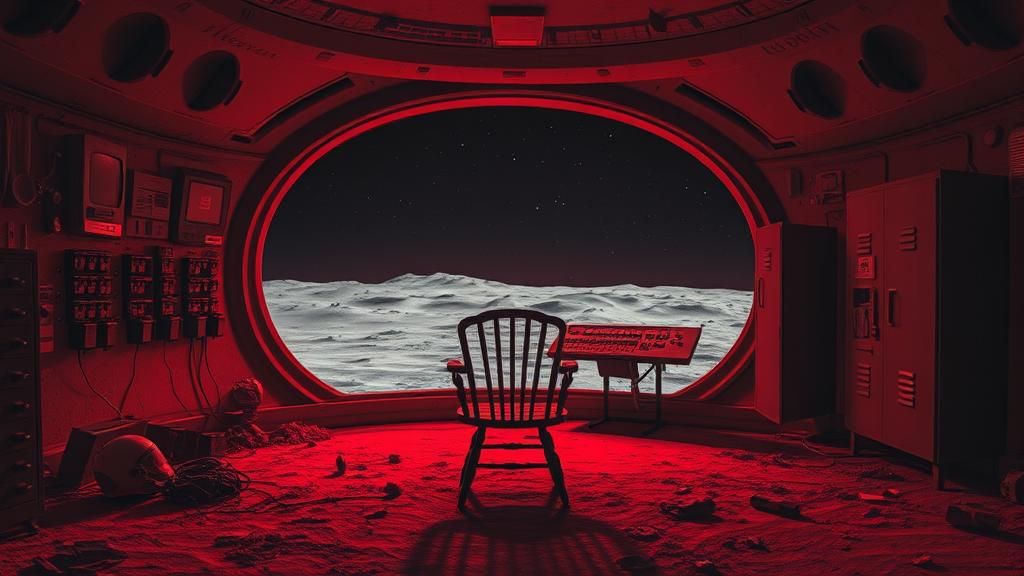 Desolate Lunar Moonbase Interior with Red Glow