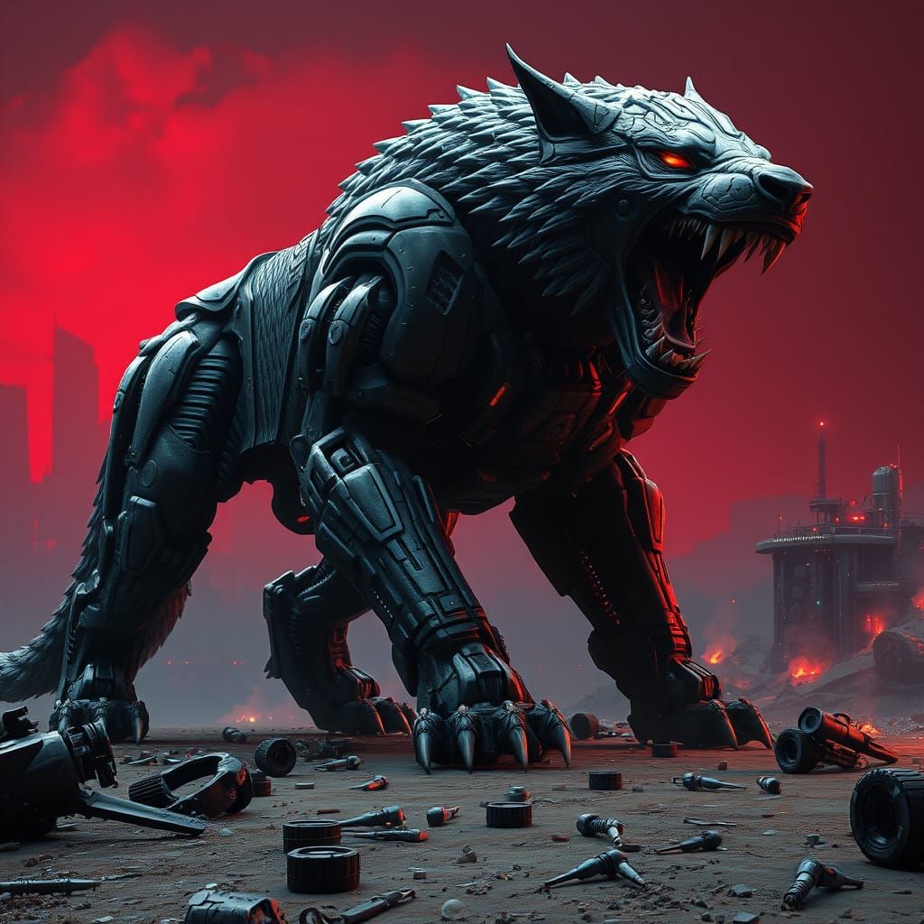 Cyberpunk Beast in Ruins