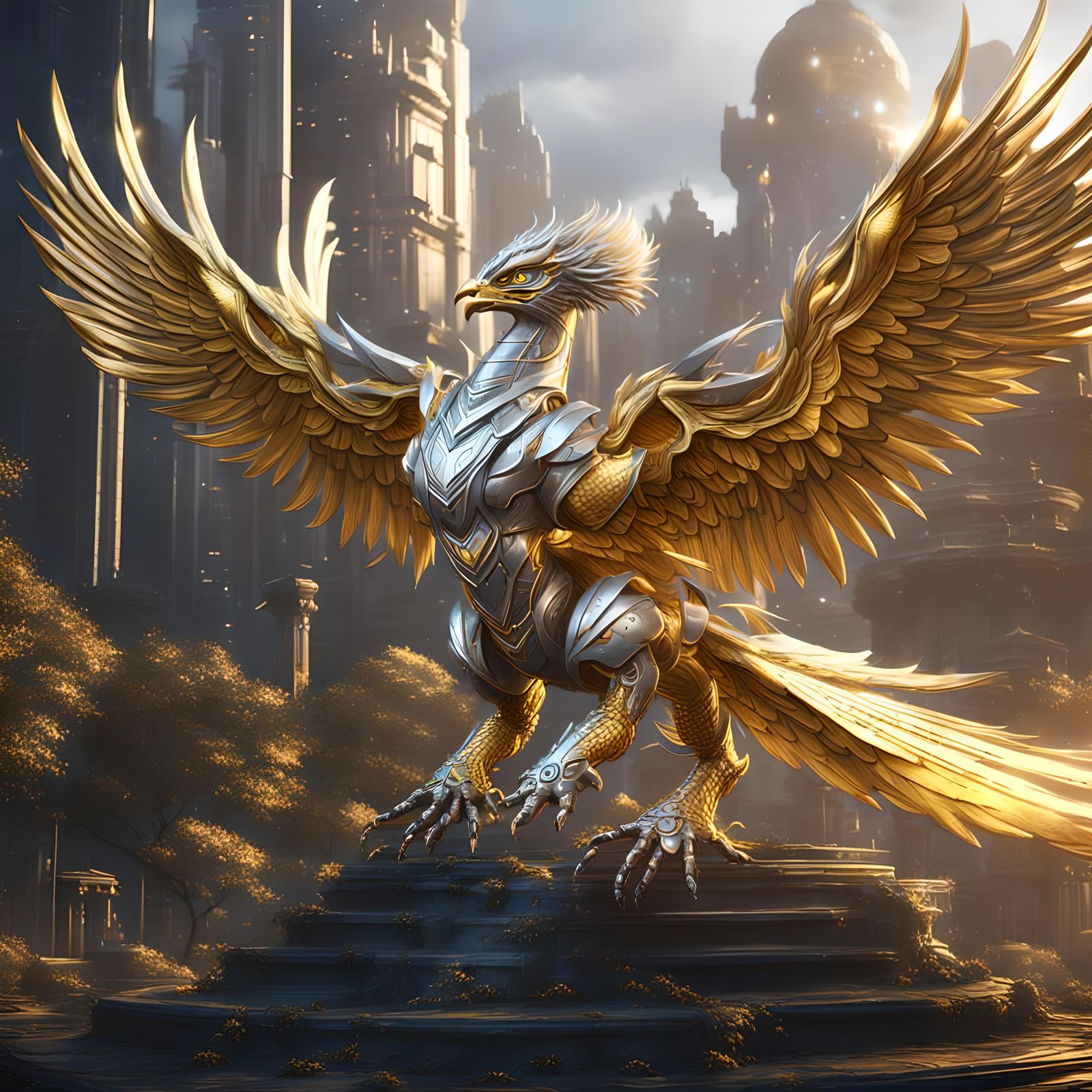 Gold and Silver Phoenix Zord in Detailed Matte Style