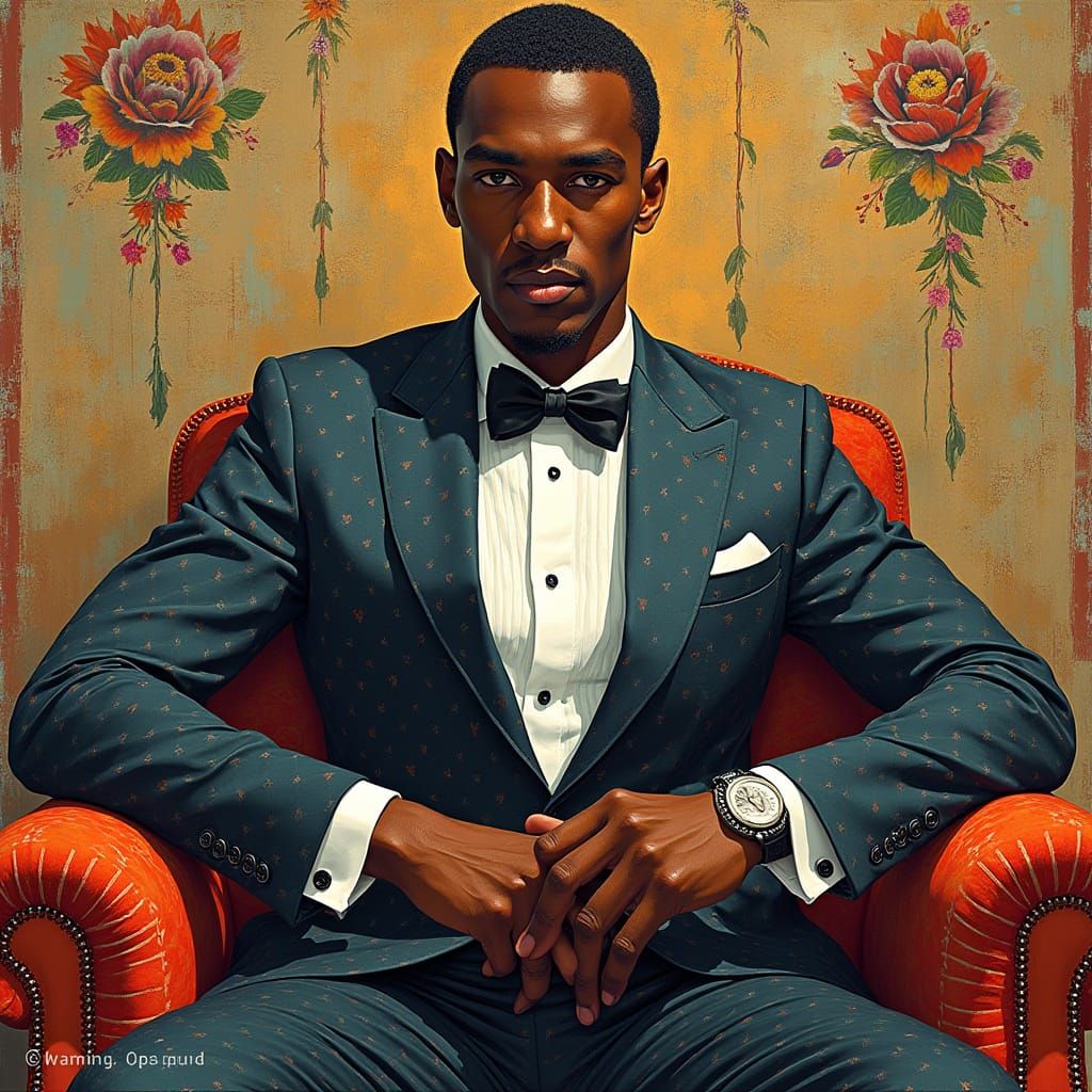 Elegant Man's Portrait in Kehinde Wiley Style