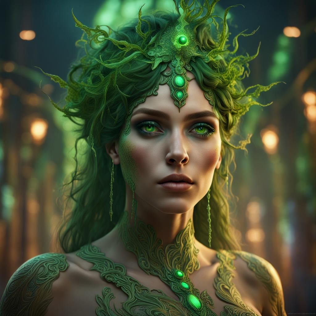 Green-Eyed Woman's Fantastical Dream in Detailed Matte Paint...