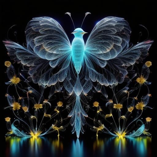 Bioluminescent Fractal Bird in 3D