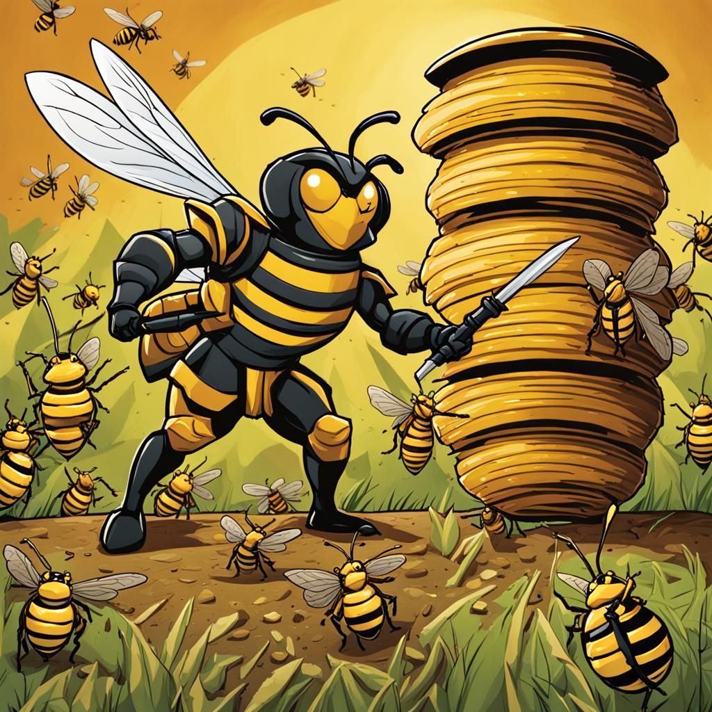 Ninja Bee Defends Hive From Wasps, Graffiti Art