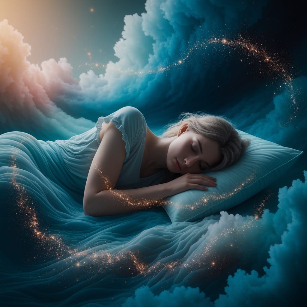 Cosmic Dreamscape Serenity: Figure Sleeping in Stardust
