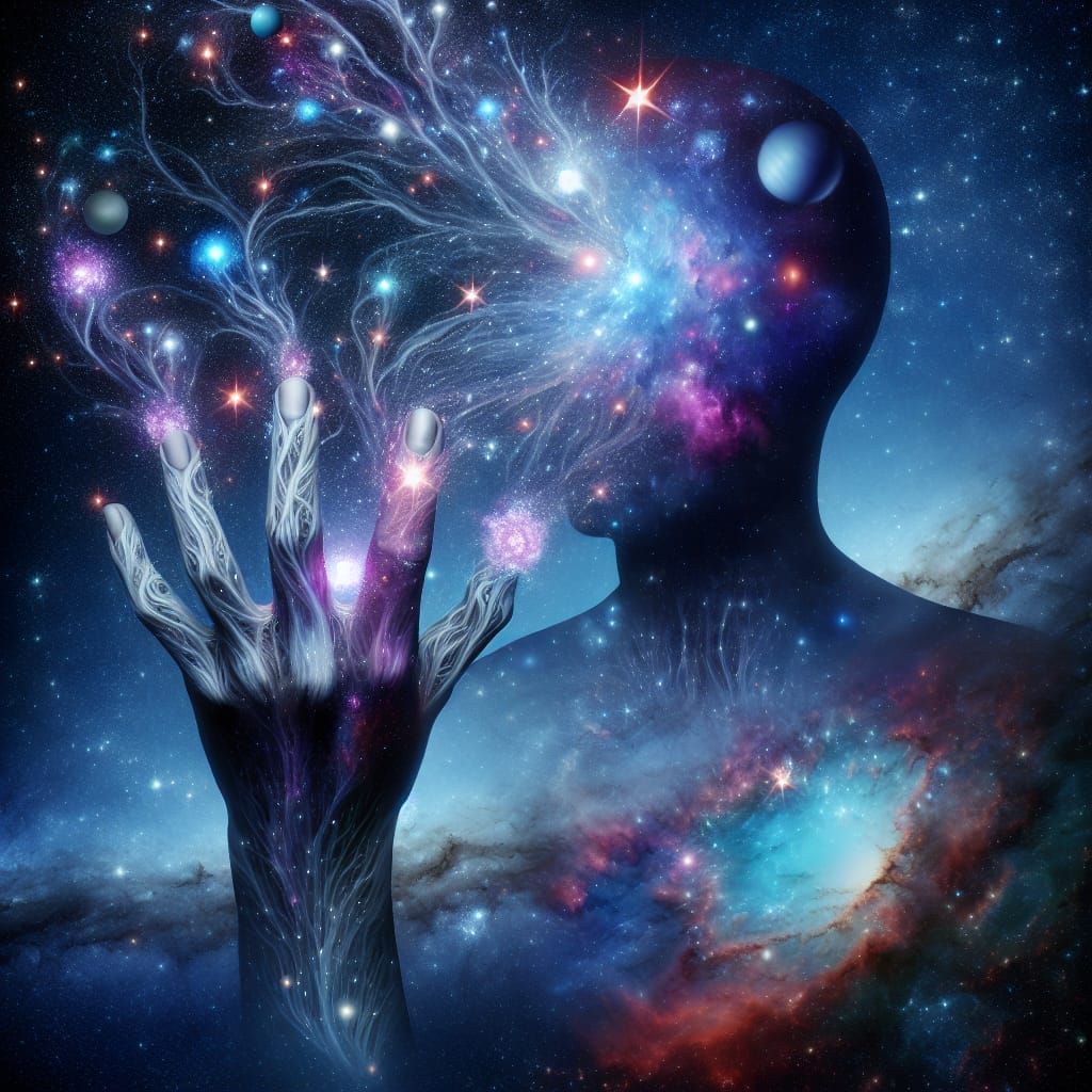 Cosmic Hand Galaxy Head in Space