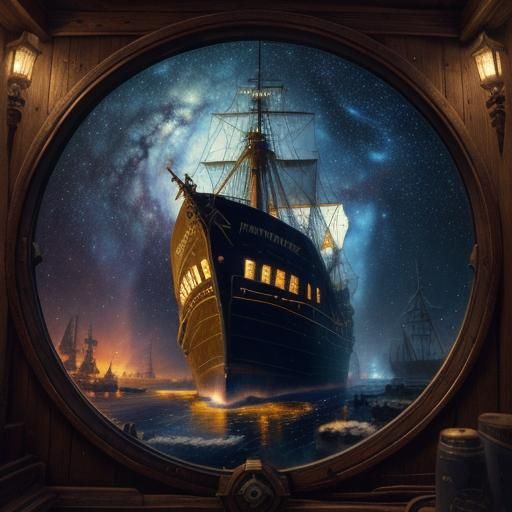 Captain Navigates by North Star: Detailed Nautical Art