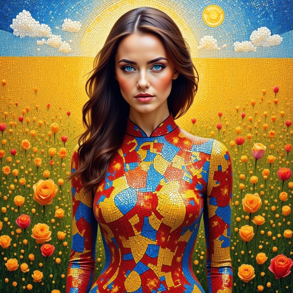 Vibrant Woman in Mosaic Art Style
