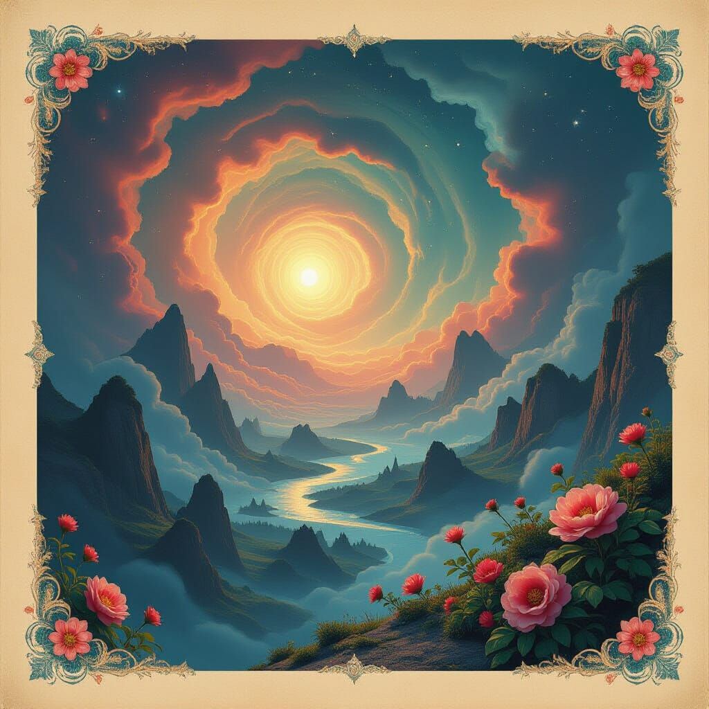 Intricate World Map with Nebulae & Geometric Coastlines