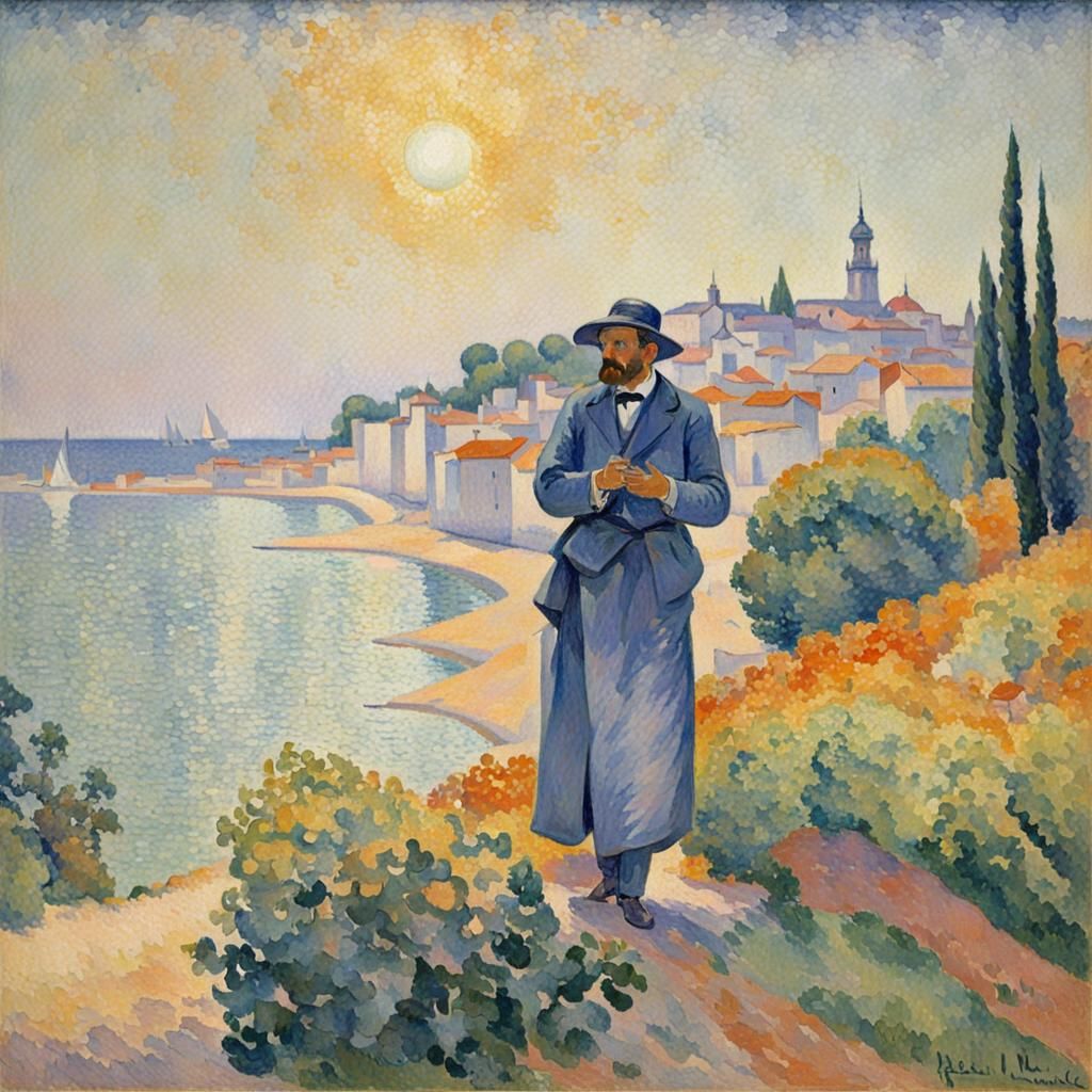 Pointillist Landscape Inspired by Seurat's Techniques