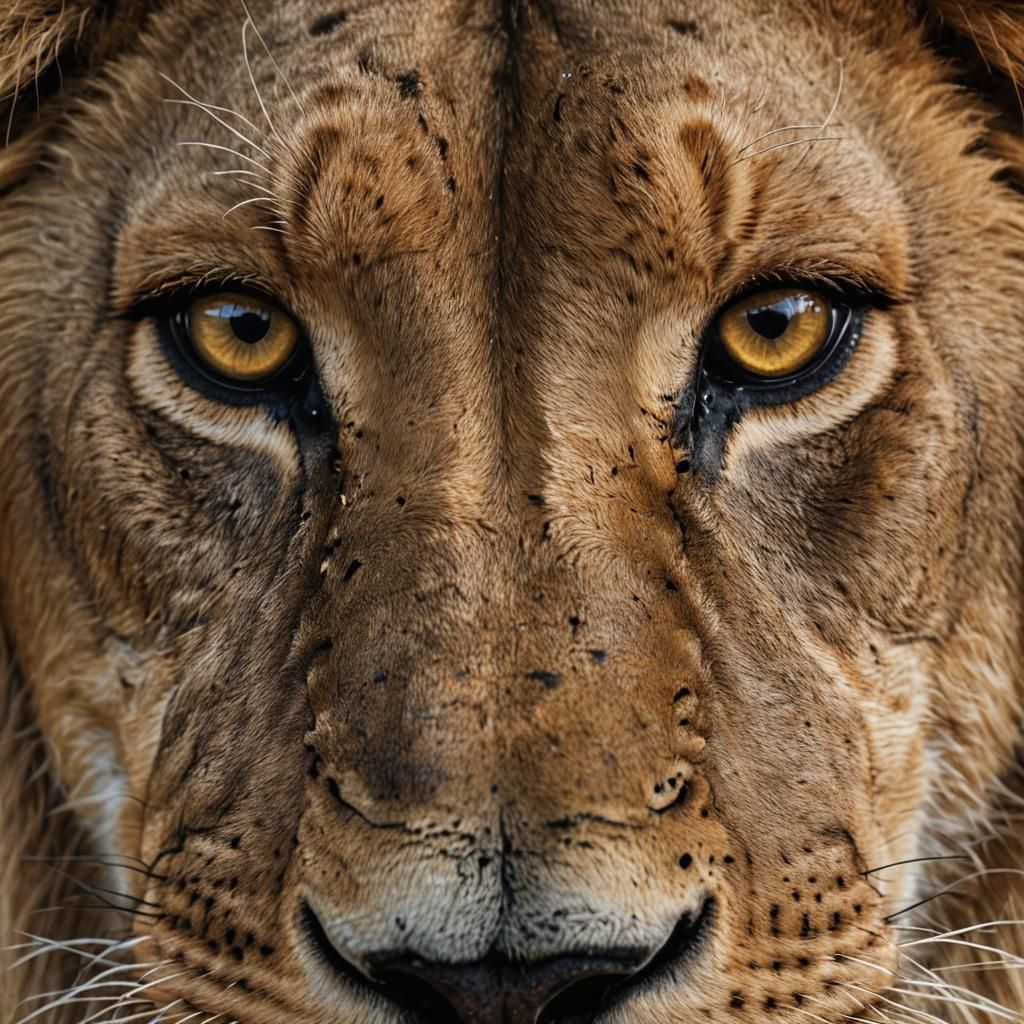 Fierce Lion Eye Ultra Close-up in Hyperrealism