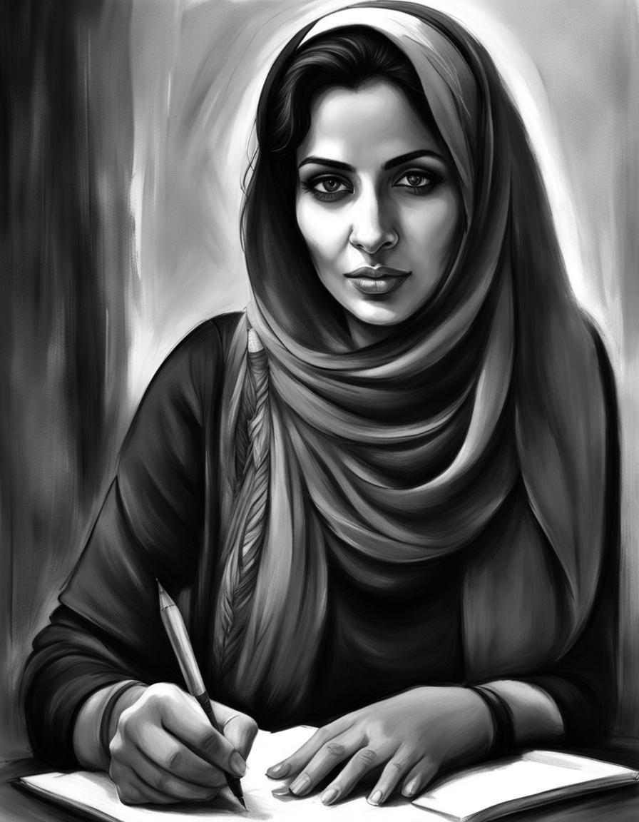 Palestinian Woman Writing Poetry: Pencil Sketch Portrait