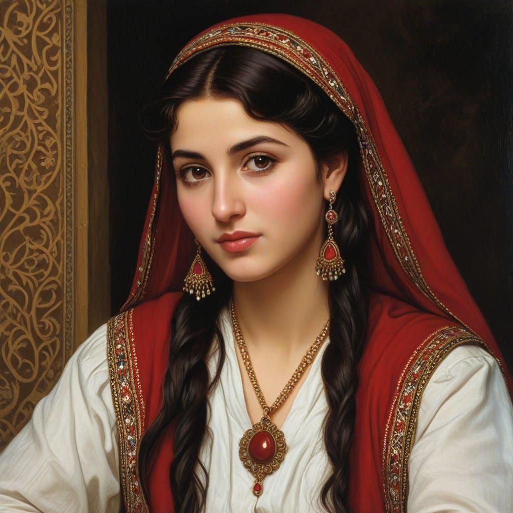 Iraqi Kurdish Woman in Traditional Garb as Oil Painting