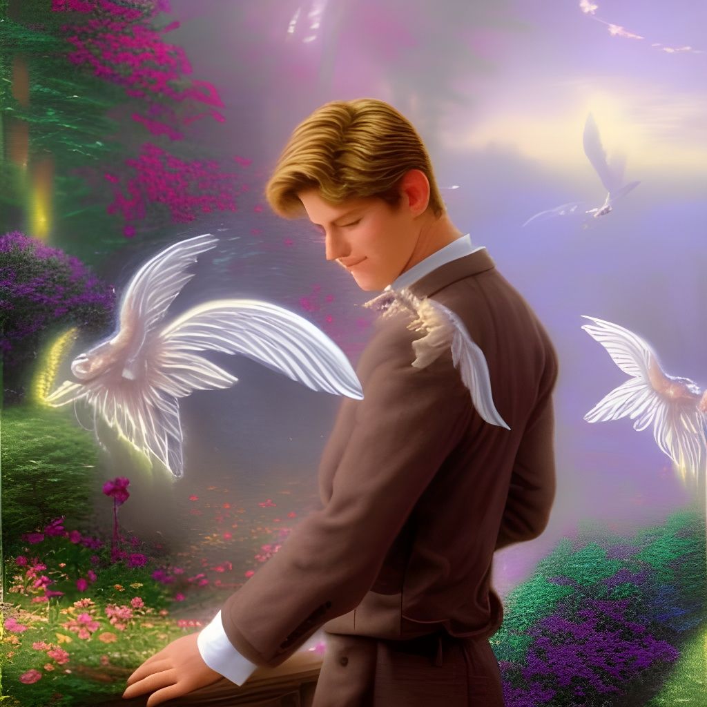 Ethereal Portrait of Winged Man in Heaven