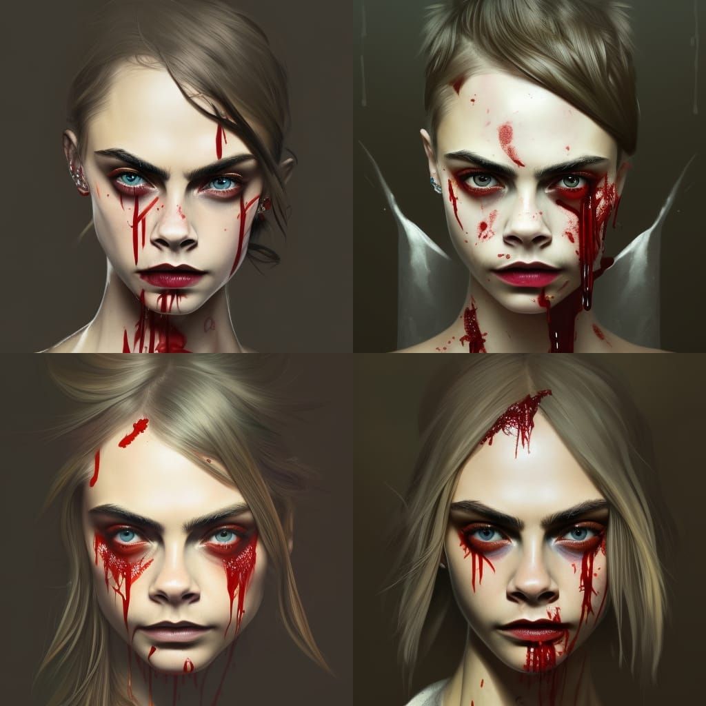 Hyperrealistic Portrait of Cara Delevingne with Blood