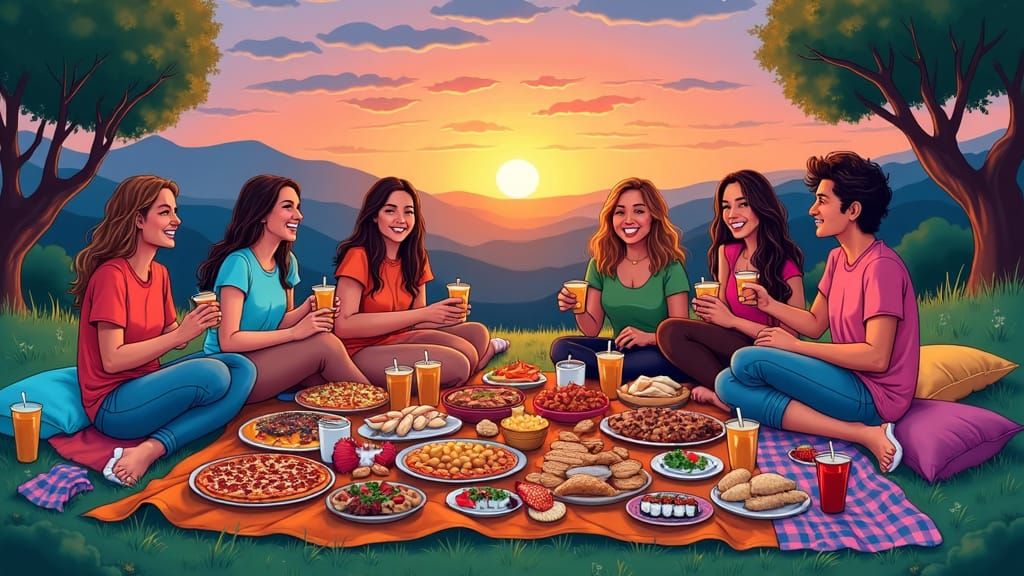 Vibrant Stoner Lounge Illustration at Sunset