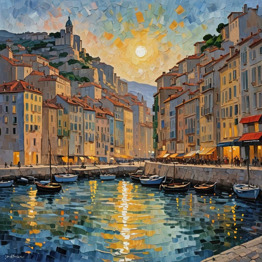 Marseilles at Dawn: Impasto Painting Concept Art