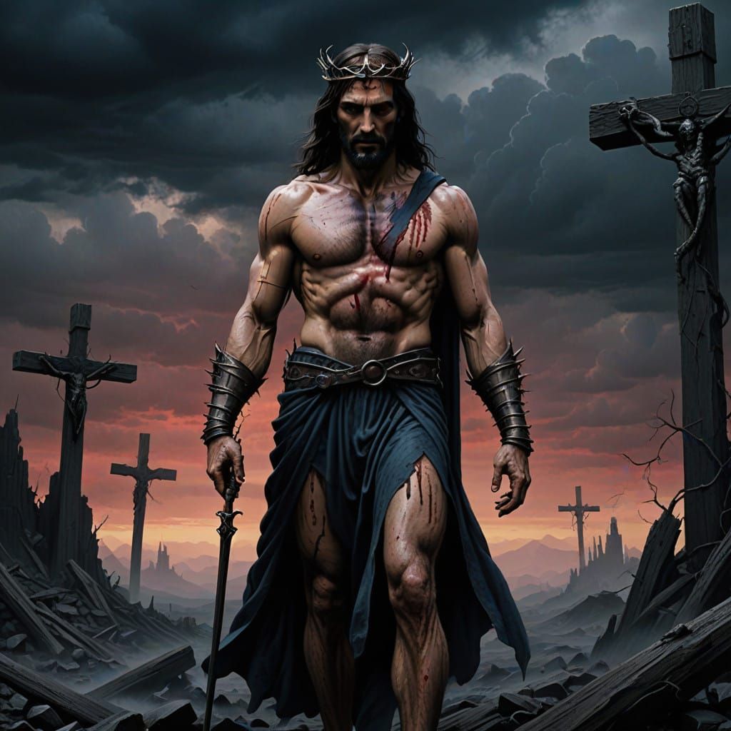 Dramatic Jesus Christ Portrait in Dark Fantasy Style