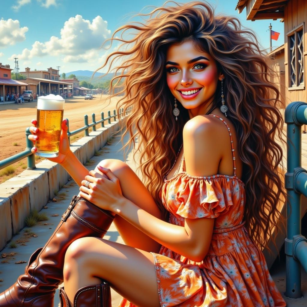 Sultry Rodeo Beauty in Abstract Expressionist Style