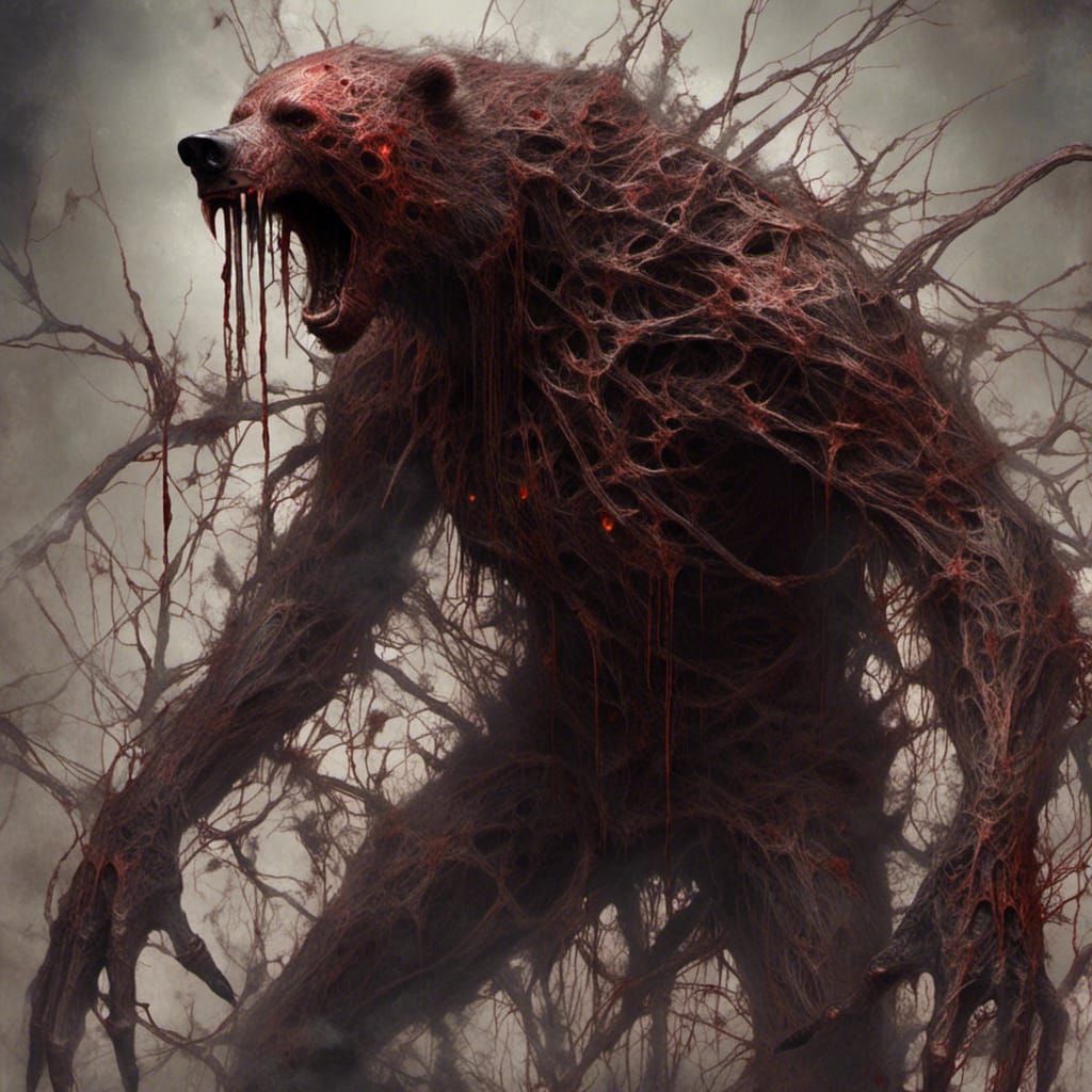 Cursed Undead Bear-Human Portrait in Macabre Surrealist Styl...