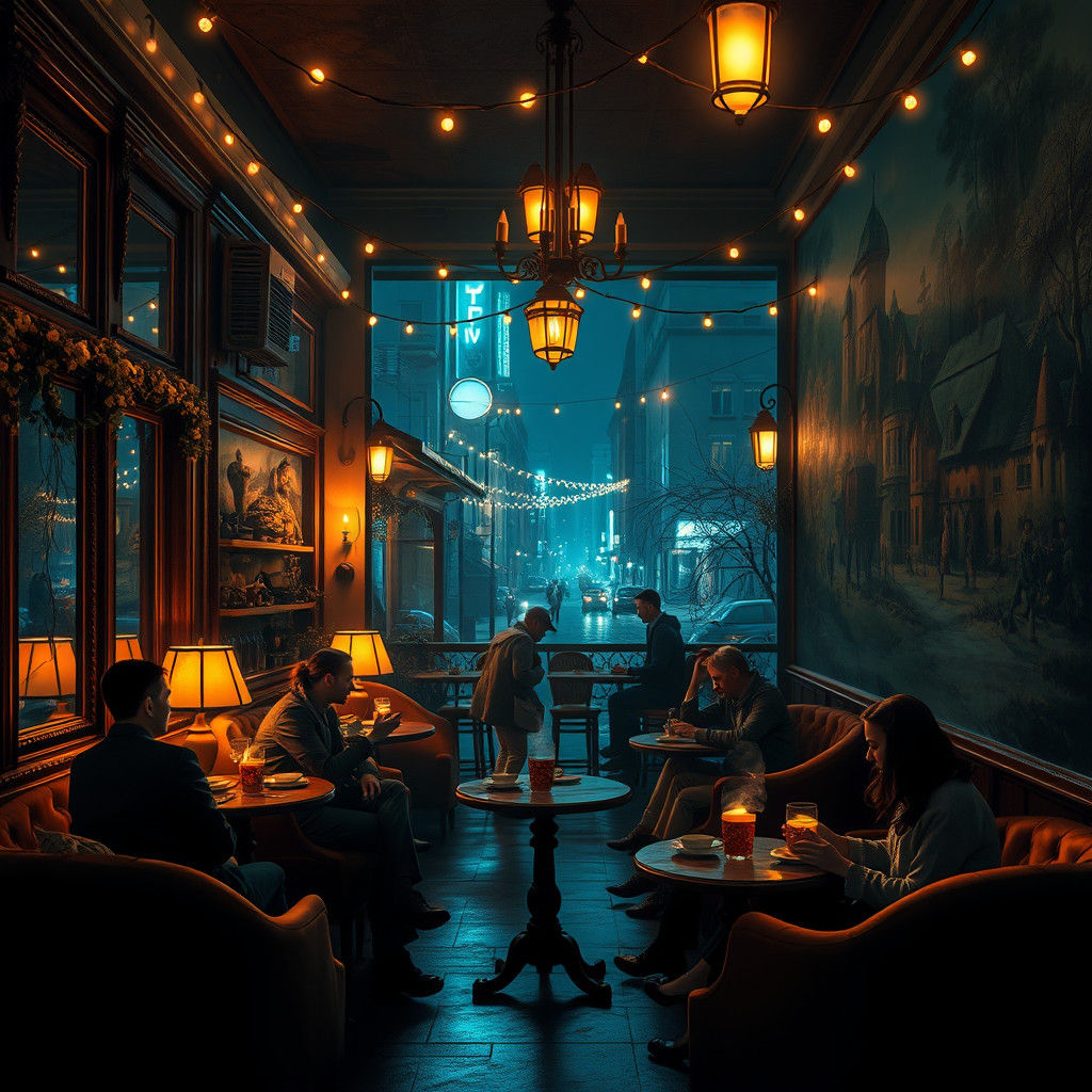 Inviting Night Cafe Concept Art in Fantasy Style