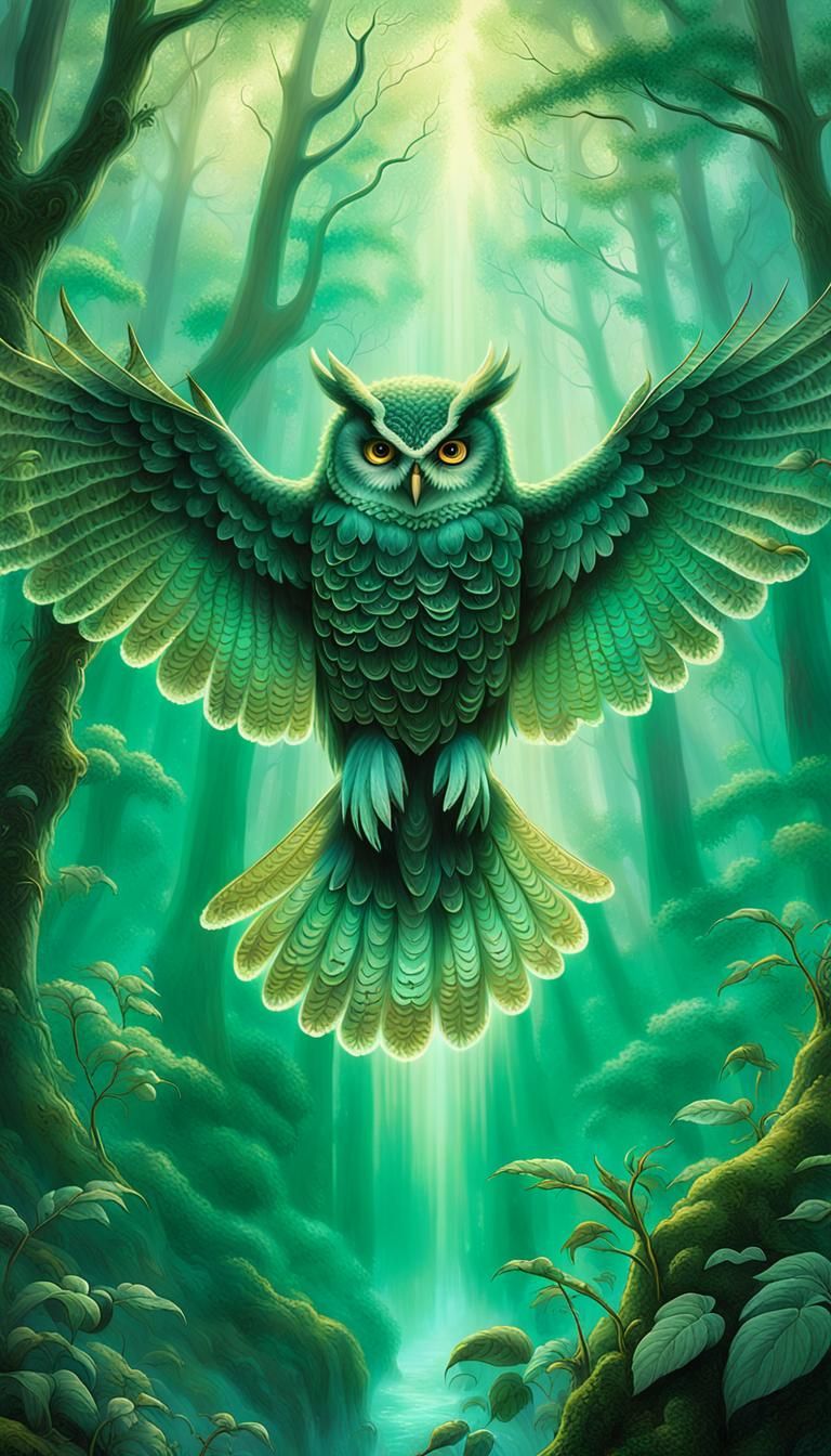 Mystical Owl Sage in Ethereal Forest