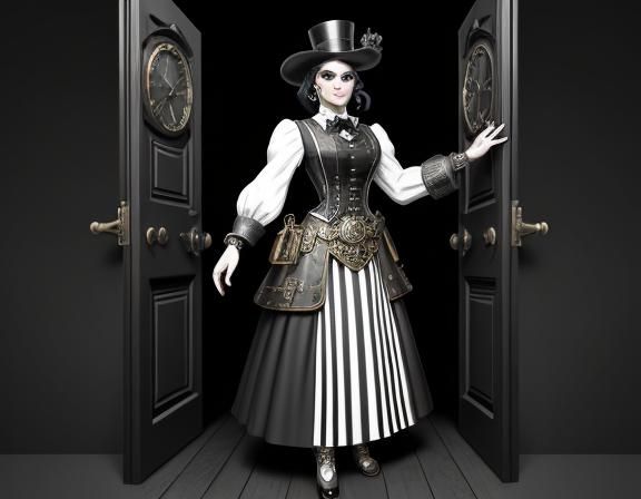 Steampunk Woman in Doorway, Pop Art Style