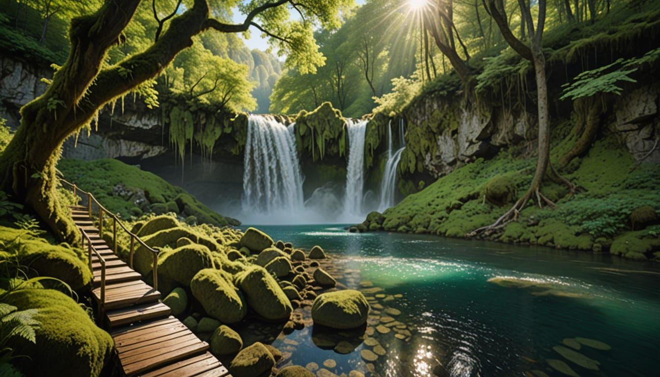 Magical Waterfall Scene at Plitvice Lakes National Park