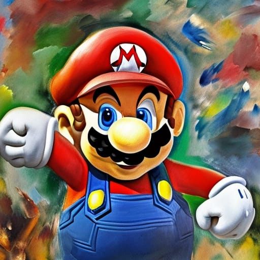 Mario in Gouache Style, Impressionist Masterpiece