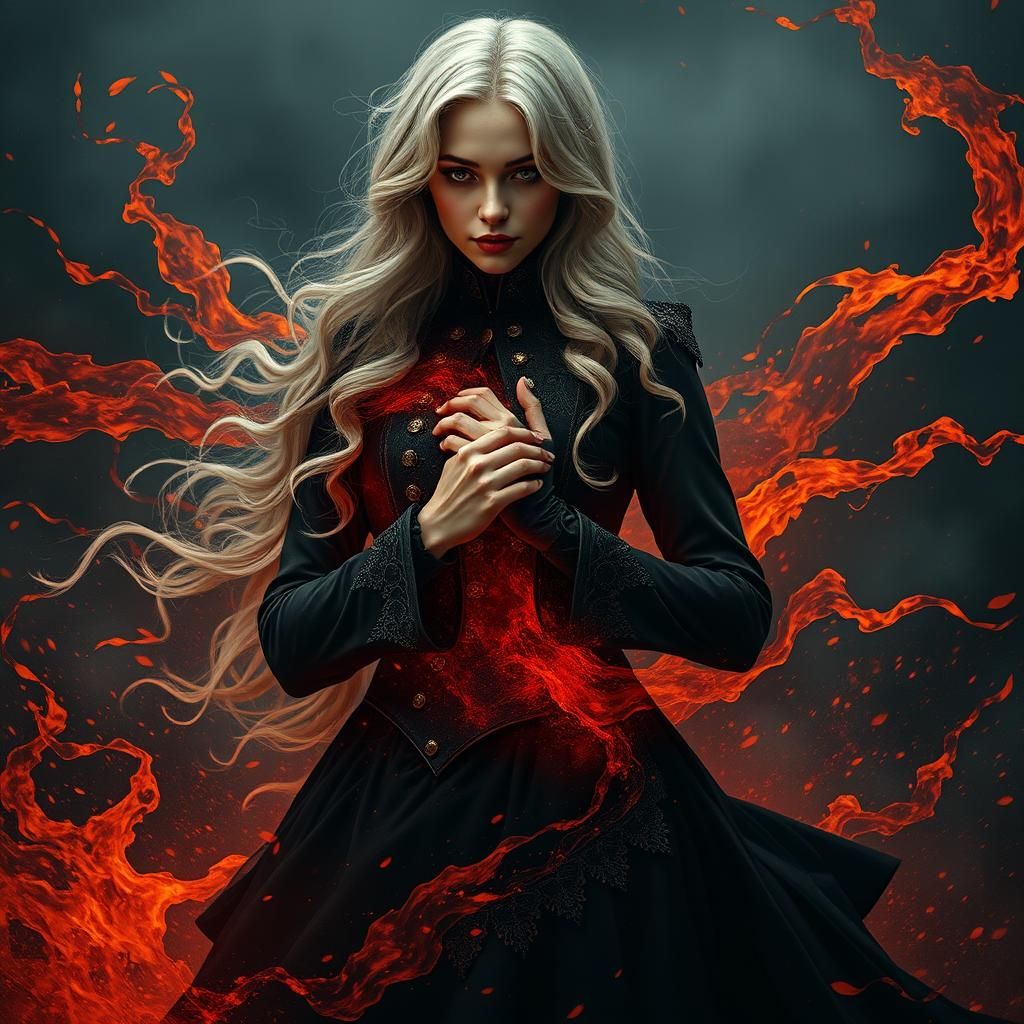 Ember Embrace: Steampunk Woman in Surreal Encounter