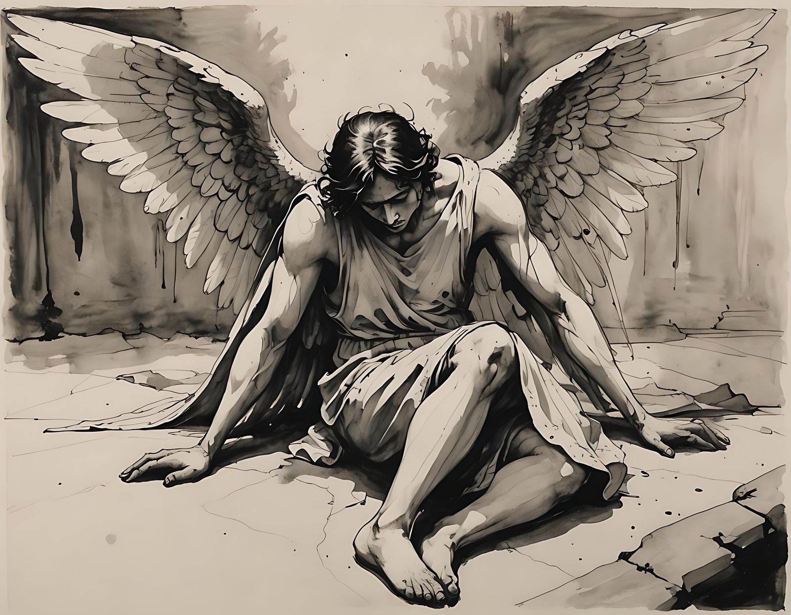 Fallen Angel: An Indian Ink Illustration