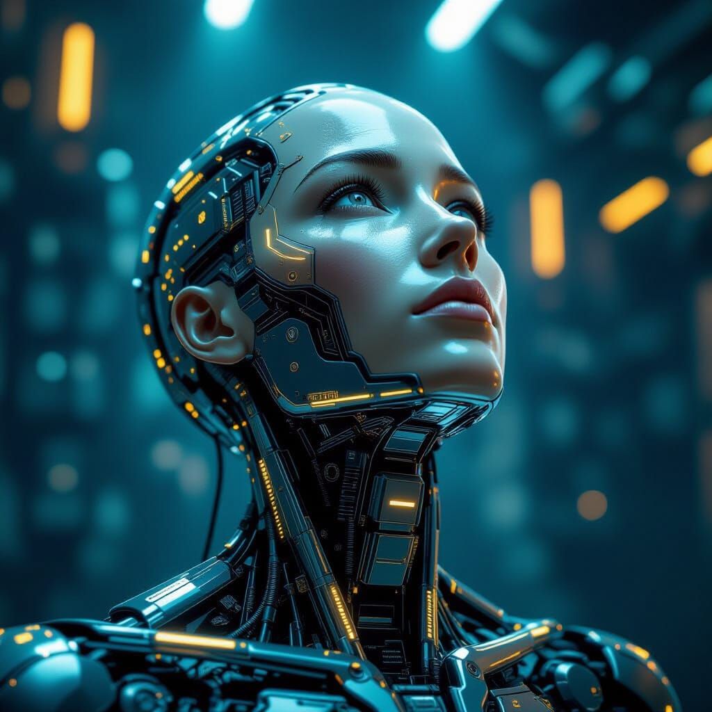 AI Contemplation: Human Face Meets Circuit Body