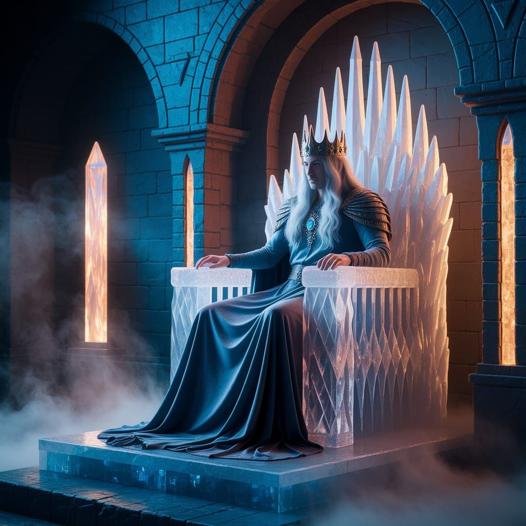 Silver King on Ice Throne in Hidden Chamber