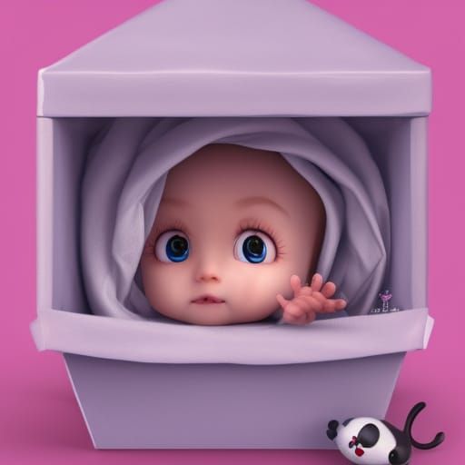 Cute Chibi Baby in a Box: Digital Illustration