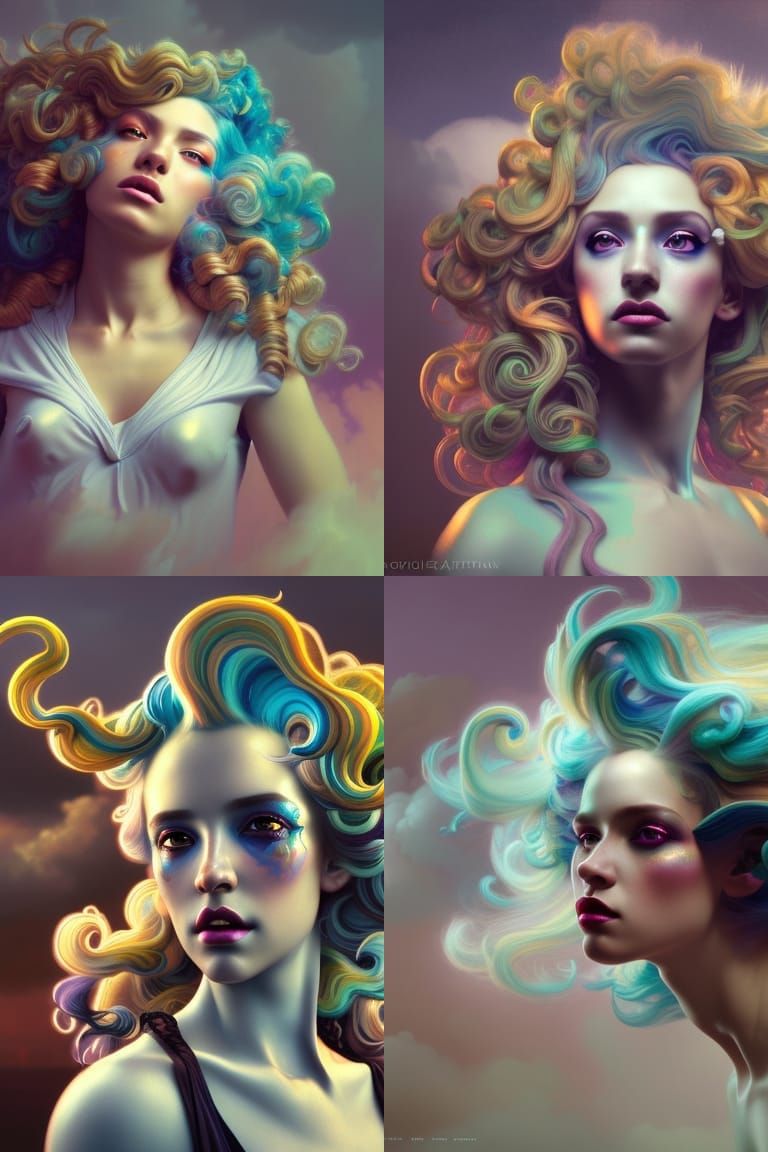 Psychedelic Rococo Portrait with Astral Cloud Hair