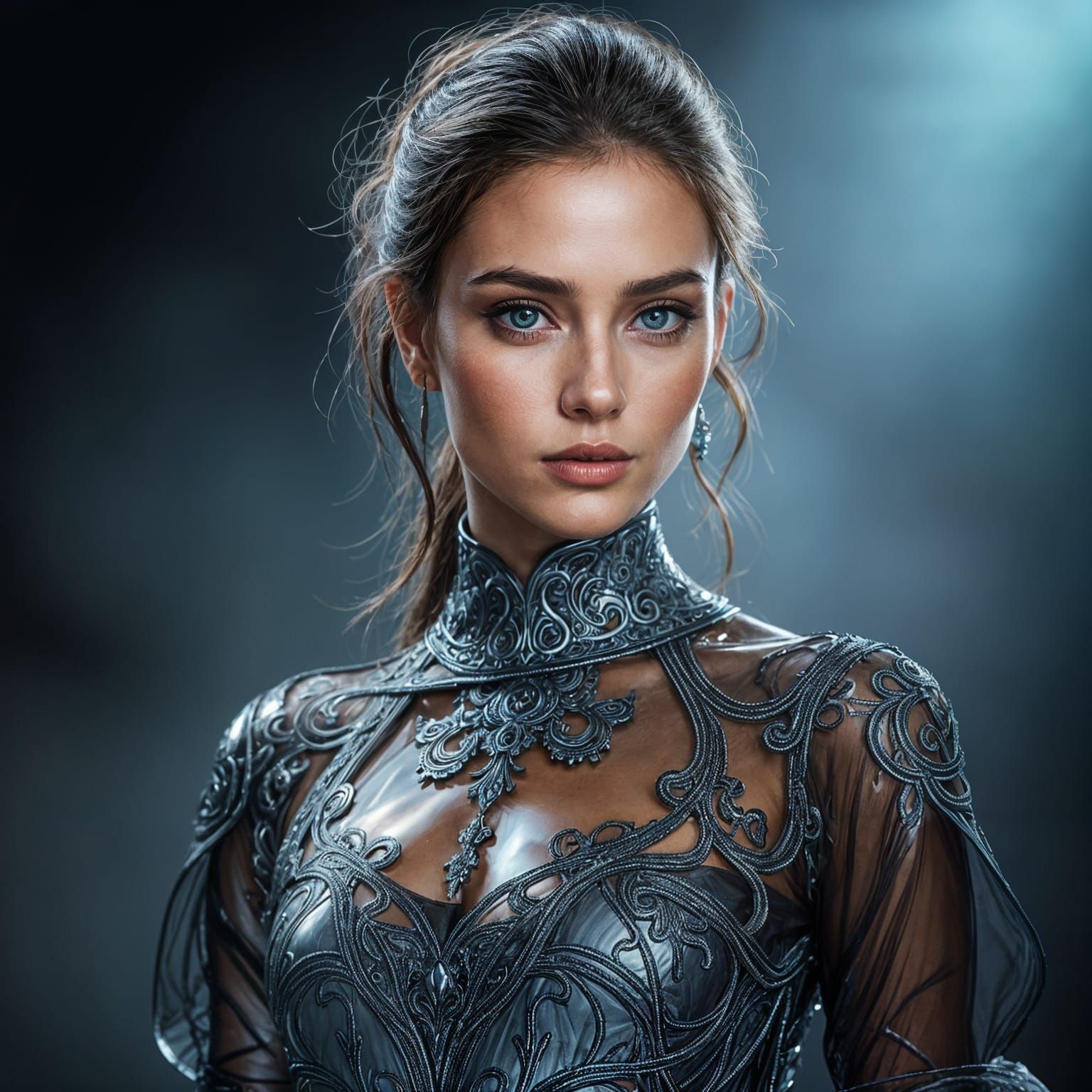 Hyperrealistic Woman in PVC Dress