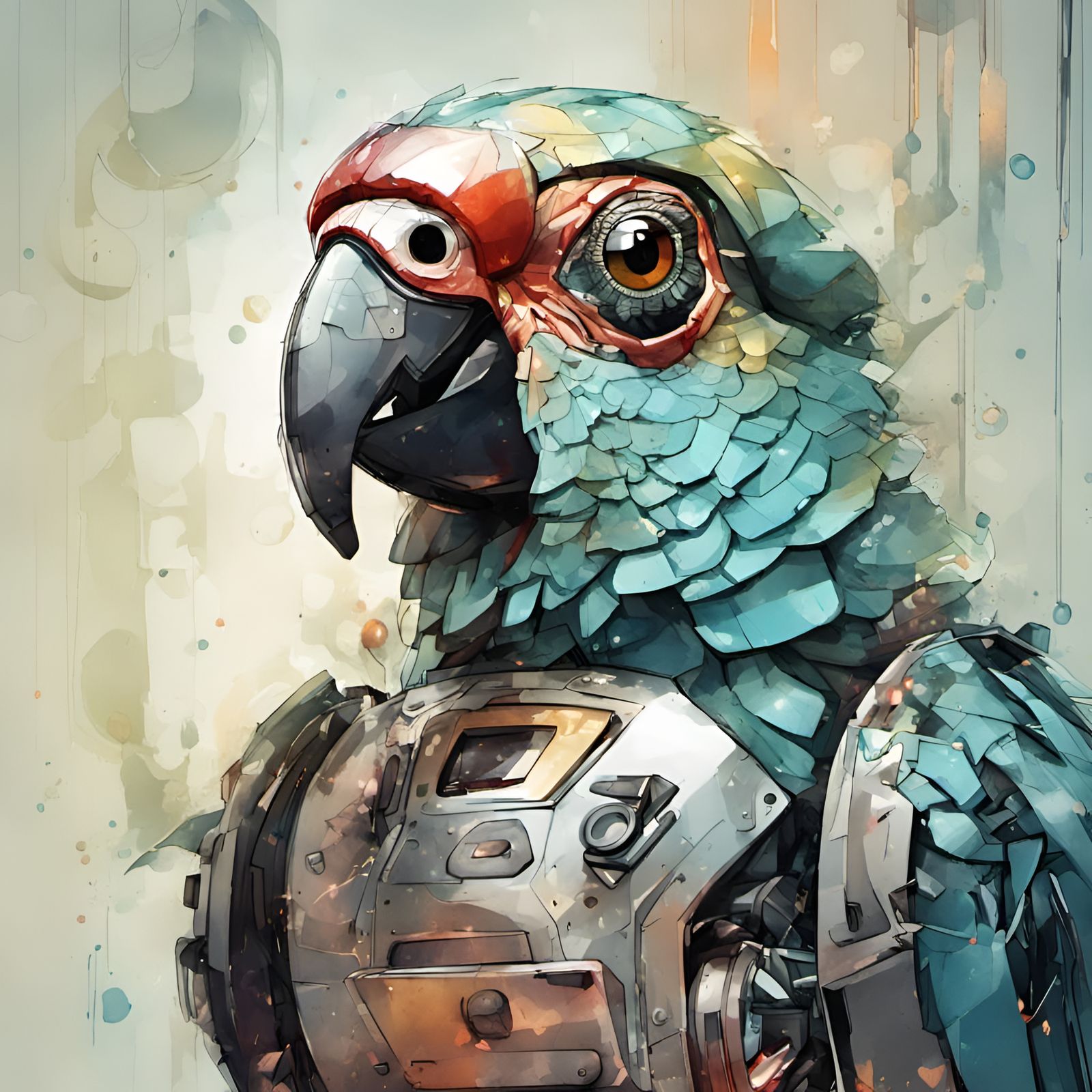 Cute Robot Parrot Toy in Watercolor Style