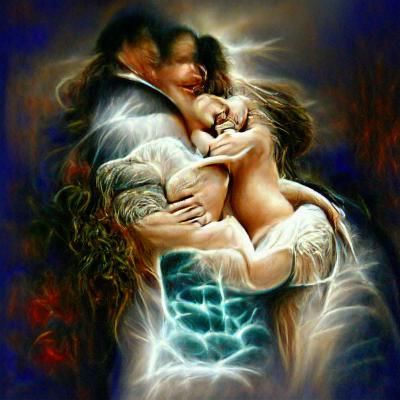 Lovers Entwined: Passionate Embrace in Oil Painting