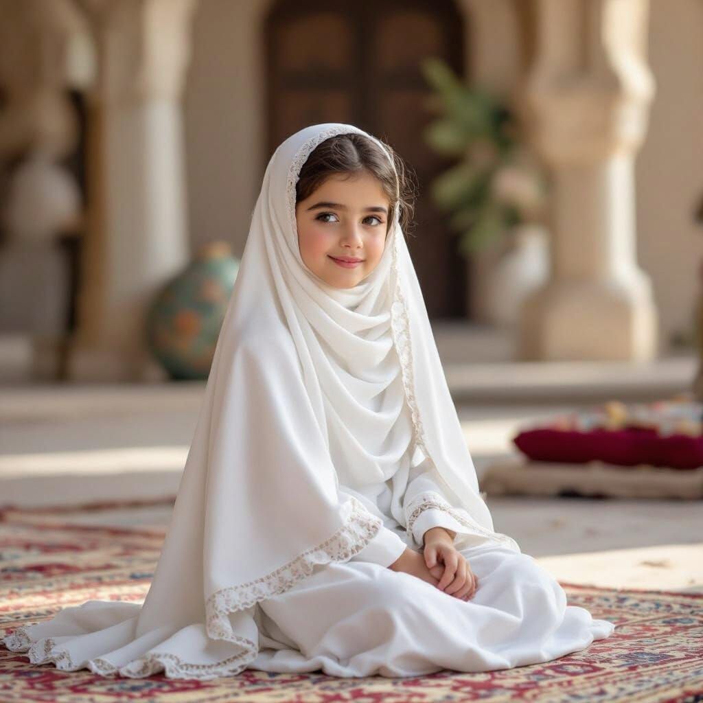Young Girl in Angelic Prayer Dress for Special Ceremony