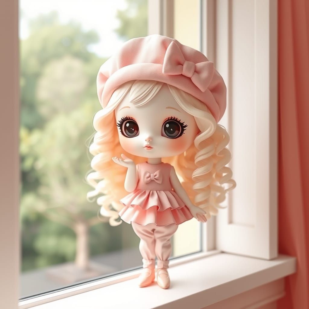 Whimsical Doll in Soft Pastel Hues, Inspired by Origami Art
