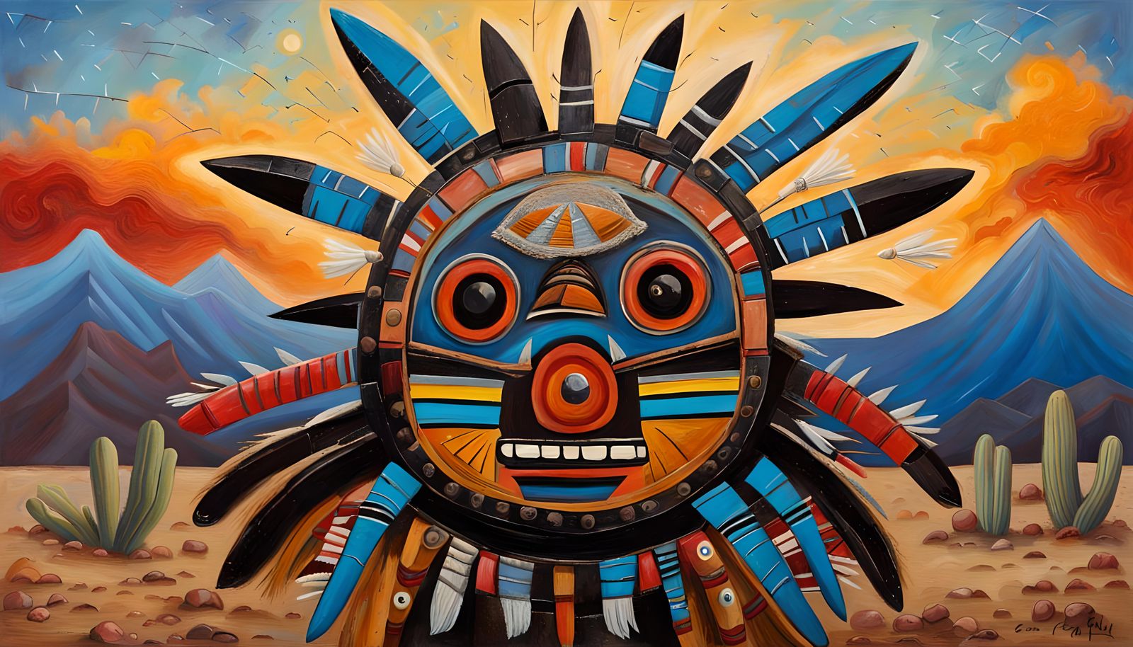 Hopi Blue Star Kachina in Impasto Oil Painting