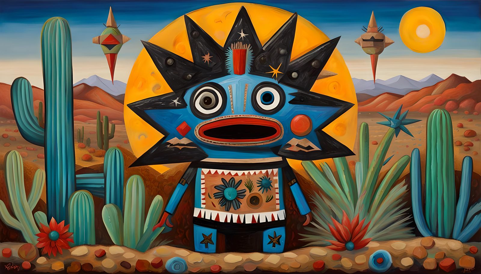 Hopi Blue Star Kachina in Impasto Oil Painting