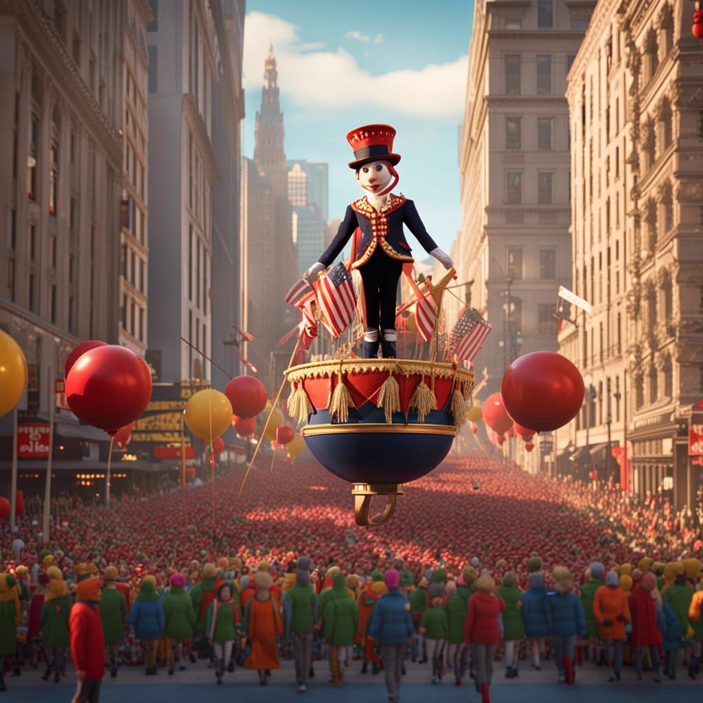 the Macy's Day parade in a city with marionette puppet parad...