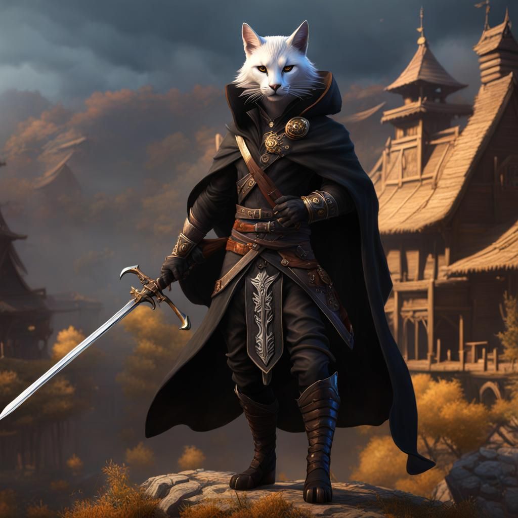 Black Tabaxi Bard with Lute and Rapier