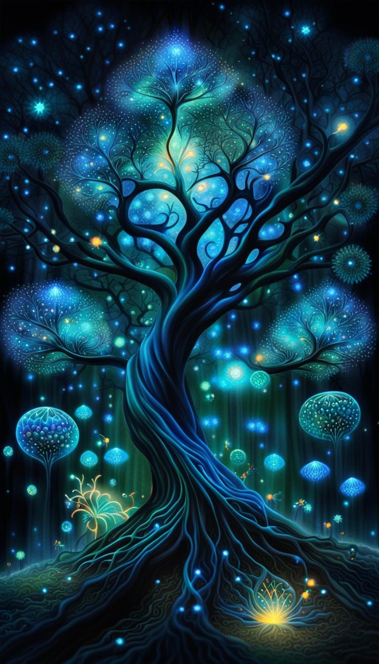 Mystical Bioluminescent Trees in Enchanted Forest