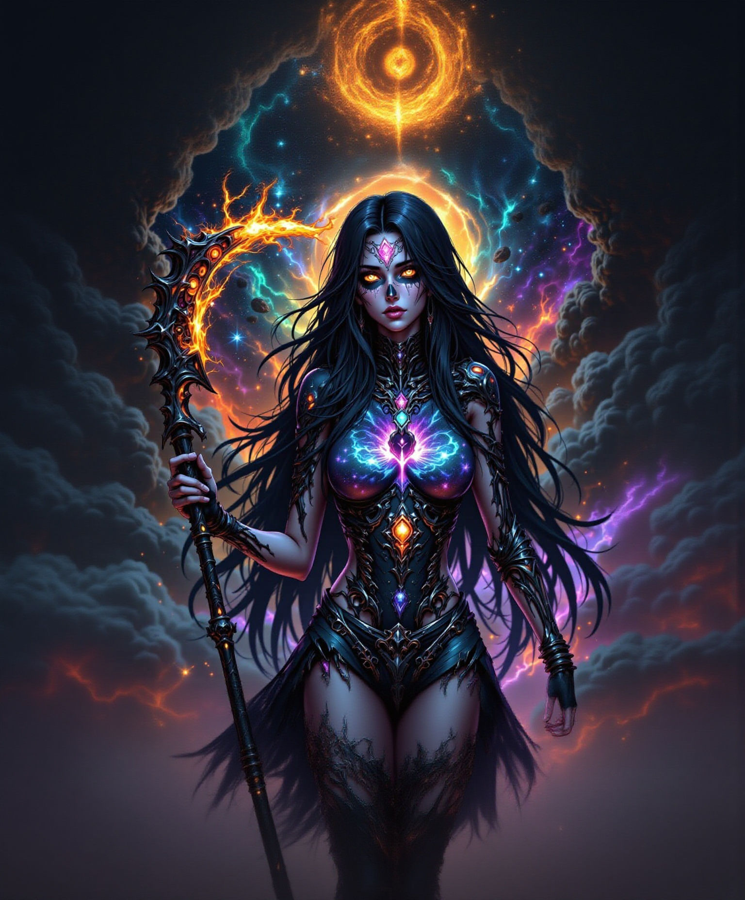 Lady Death in Cosmic Nebula, Dark Fantasy Art