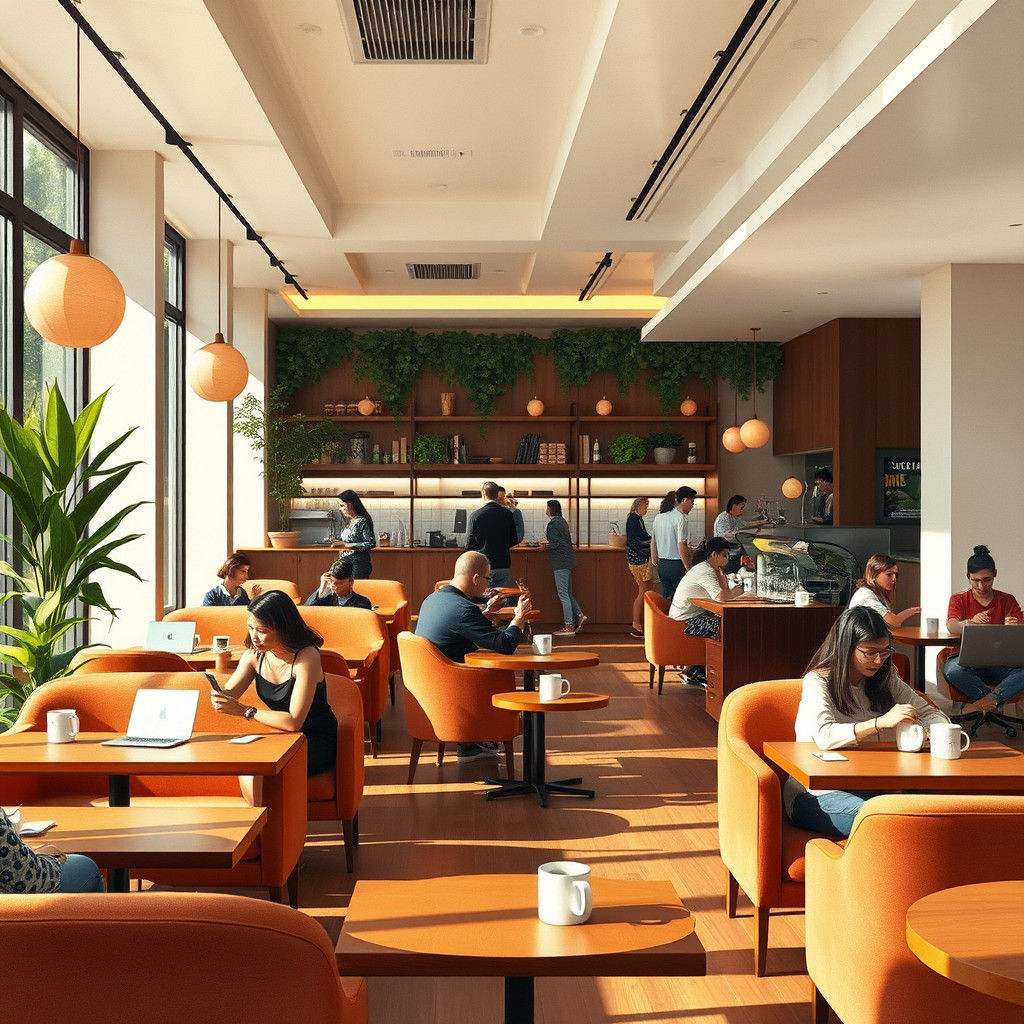 Warmly Lit Cafe Scene as Impressionist Painting