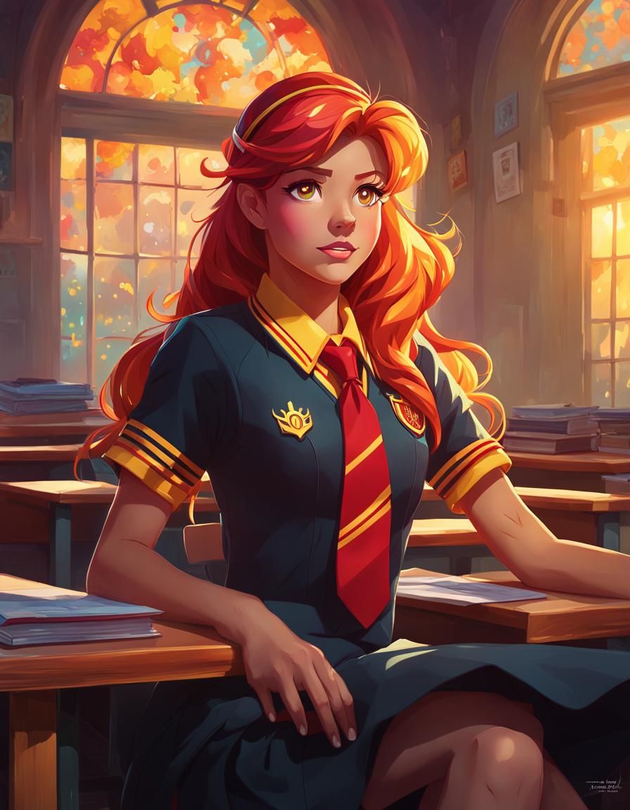 Sunset Shimmer Portrait in School Uniform, Detailed Digital ...