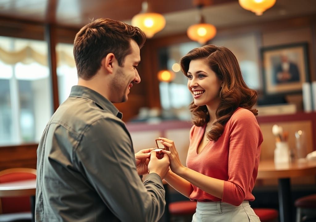 Elegant 1950s Proposal in a Vintage Restaurant Setting