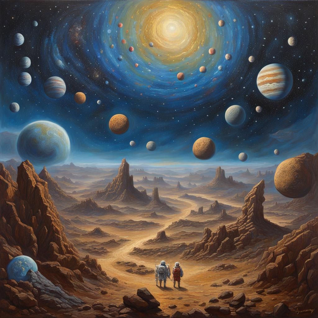 Cosmic Theater: Galaxies Dancing, Oil Painting